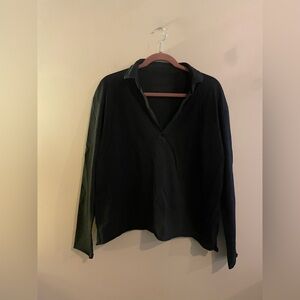 Frank & Eileen Black Collared Long Sleeve Blouse